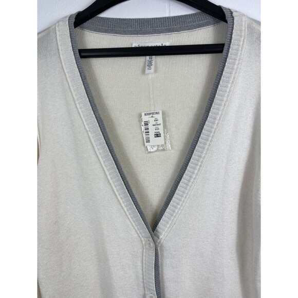 Aeropostale Ivory Grey Trim Button Up Tunic Long Cardigan XL NWT Academia - Picture 2 of 14